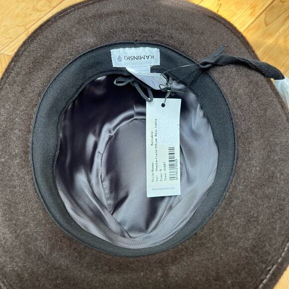 NWT Helen Kaminski Brown/Black Chesterfield/Charcoal Fedora Hat - Picture 3 of 9